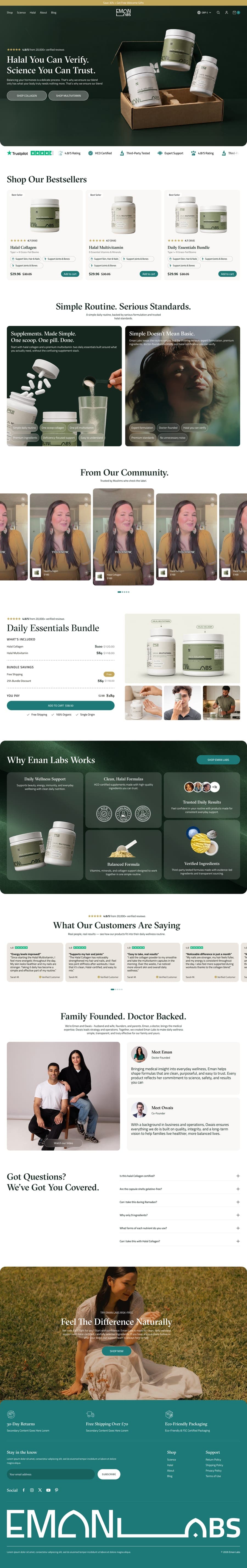 Redesigned Eman Labs page with stronger offer framing and product information